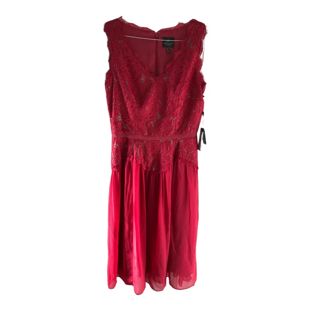 ADRIANNA PAPELL CHIFFON AND LACE MIDI DRESS - Picture 4 of 10